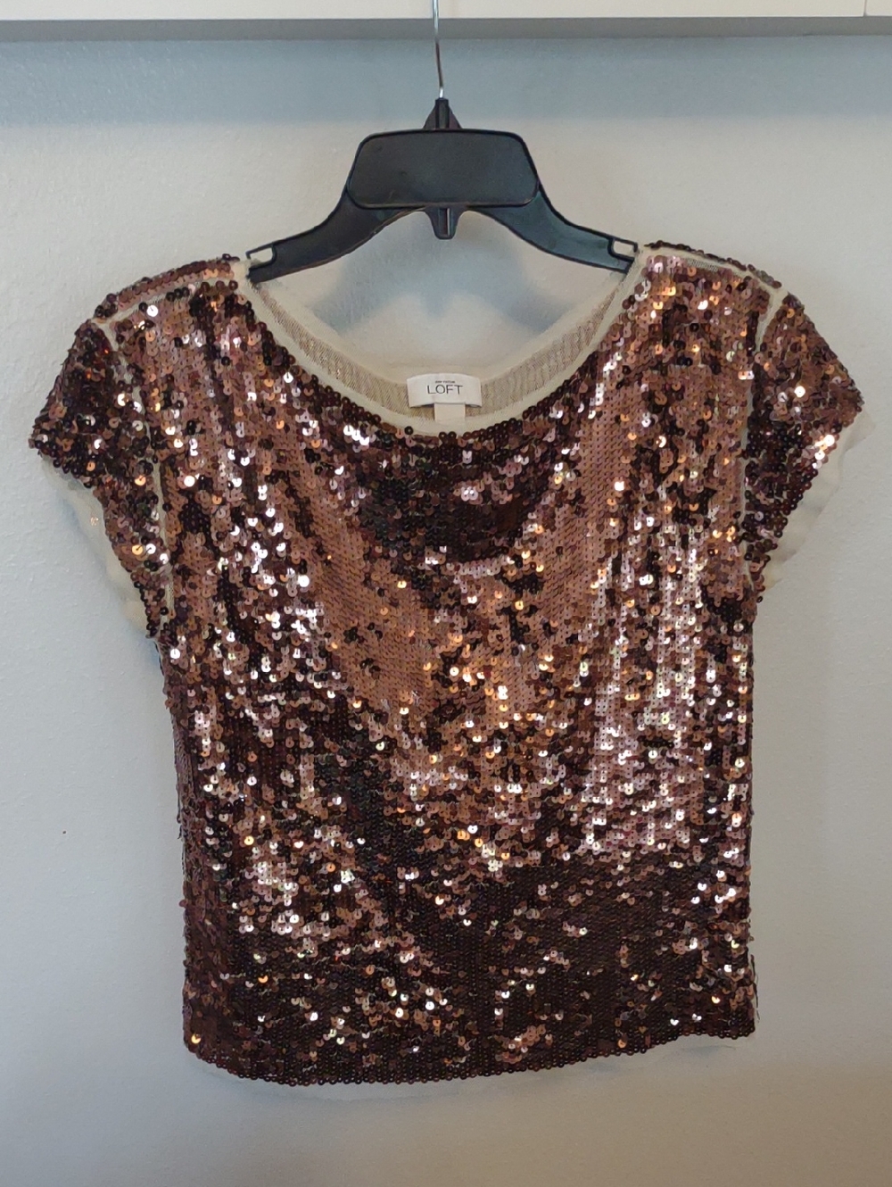 LOFT Bronze Sequin Cap-Sleeve Top